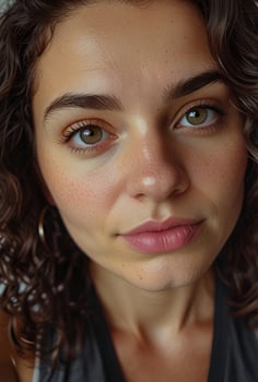 Curly Hair Woman Beautiful Selfie and fair skin photo