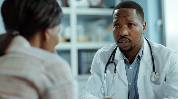 A doctor explains a diagnosis to a patient photo