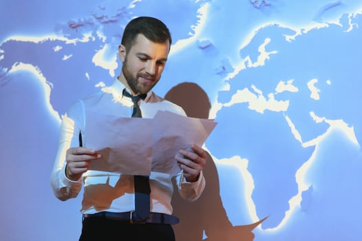 work desk of businessman, globalization business concept photo