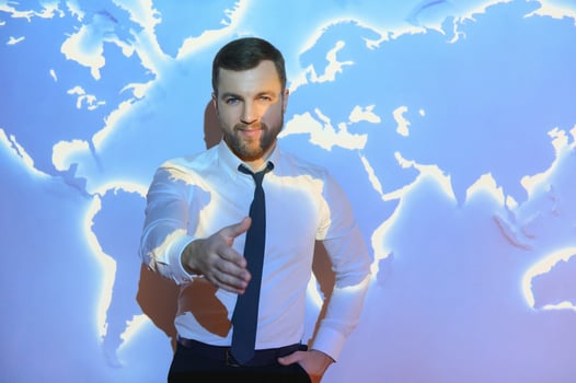 businessman on the background of the world map, international economy. photo