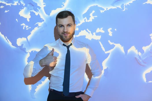 work desk of businessman, globalization business concept photo