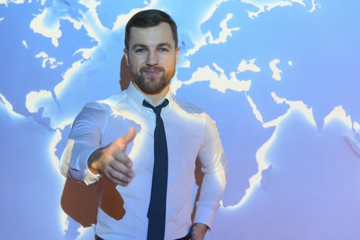 work desk of businessman, globalization business concept photo