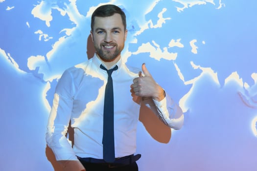 businessman on the background of the world map, international economy. photo