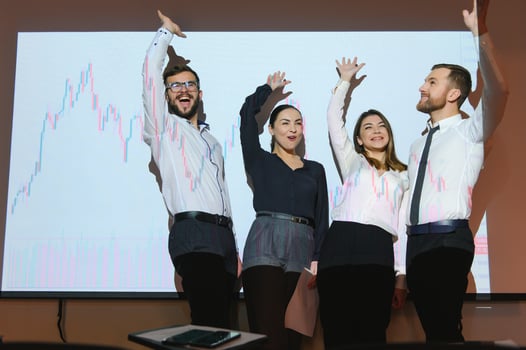 Group of business people smiling on camera. Fron View photo