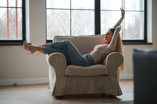Portrait of a beautiful and sexy woman at home. photo