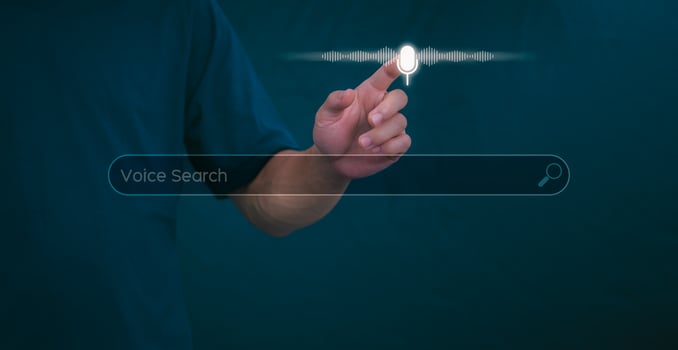 Information data search technology, search optimization, male hand using voice search, using the search bar function on your website, big data, automatic operation photo