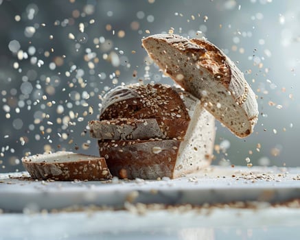 a loaf of bread is being sprinkled with seeds photo
