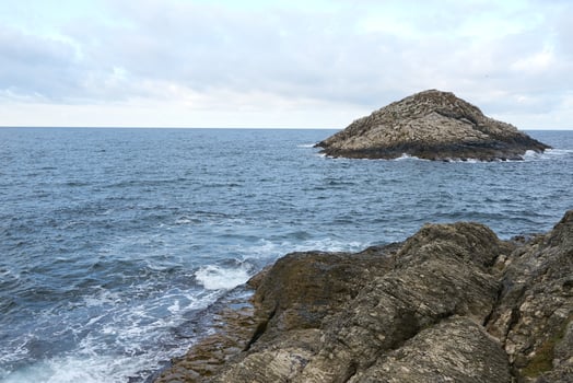 Rocky seashore in winter photo