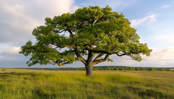 Solitary Oak Tree in a Vast Meadow photo