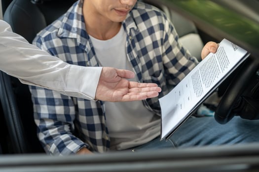 lease, rental car, sell, buy.seller explain contract for new owner to sign. Sales, loan credit financial, rent vehicle, insurance, renting, Seller, dealer, installment, car care business. photo