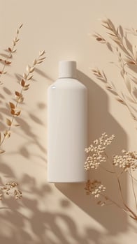 White bottle liquid facial wash mockup, for skincare product treatment, oats decoration isolated background photo