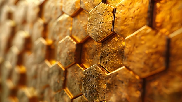 Rough textured gold hexagonal wall background photo