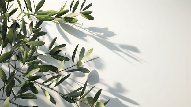 Olive branch with shadow on white background photo