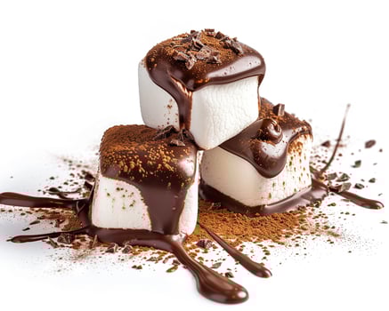 three marshmallows with chocolate drizzle on top photo