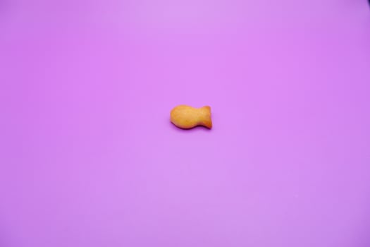 a biscuit shaped like a fish. Biscuit isolated on purple background. photo