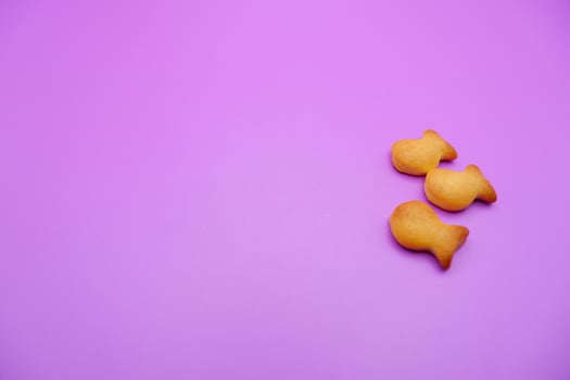 three biscuits shaped like fish isolated on a purple background photo