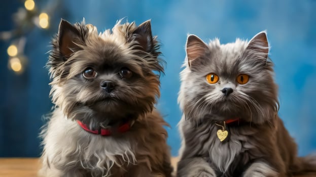 cute cat and dog get along together and posing for the camera very nice for multimedia content photo