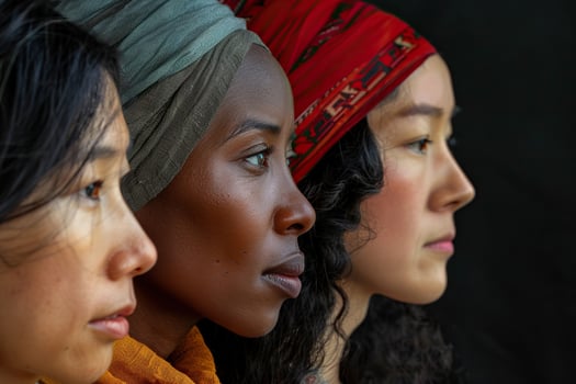 Profile photo of three women of different ethnicities. Generated by artificial intelligence