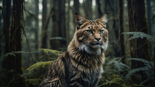 Lynx stands proudly amidst a forest backdrop photo