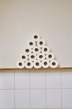 Pile of toilet paper in wc photo