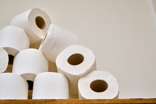 Pile of toilet paper in wc photo