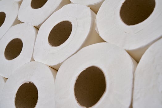 Pile of toilet paper in wc photo