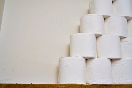 Pile of toilet paper in wc photo