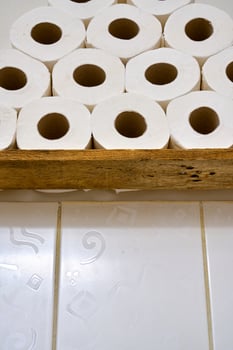 Pile of toilet paper in wc photo