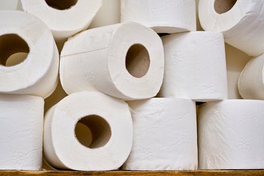 Pile of toilet paper in wc photo