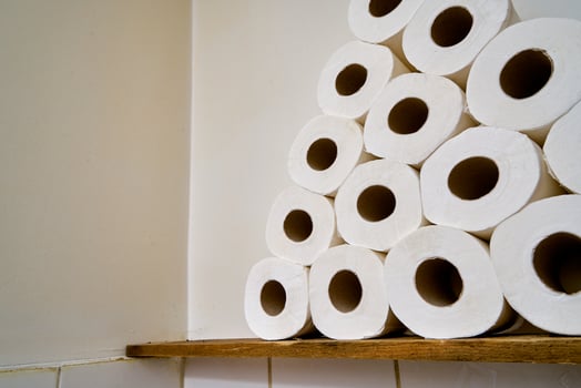 Pile of toilet paper in wc photo