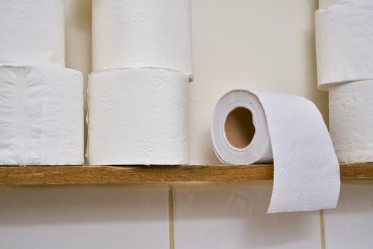 Pile of toilet paper in wc photo