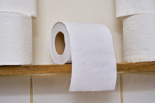 Pile of toilet paper in wc photo