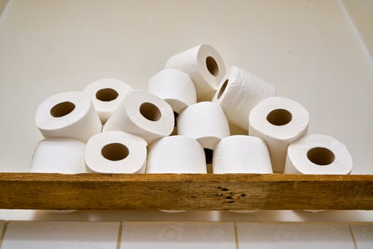 Pile of toilet paper in wc photo