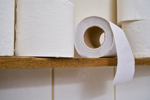 Pile of toilet paper in wc photo
