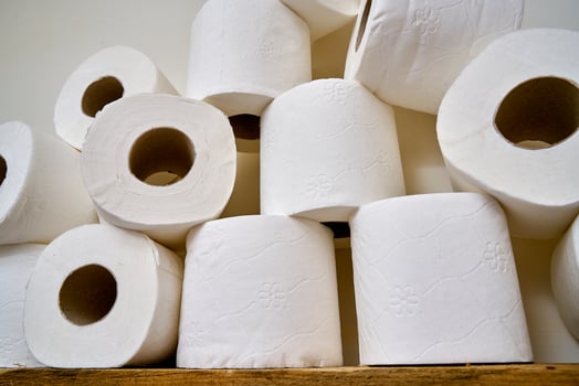 Pile of toilet paper in wc photo