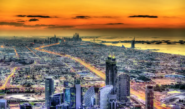Skyscrapers, tall buildings, beautiful streets and beautiful towers high in the sky in Dubai in the United Arab Emirates photo