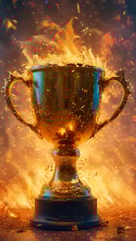 Champion golden trophy cup, surrounded by a festive explosion of colorful celebration confetti and sparkling glitter, symbolizing victory and success in a competition photo