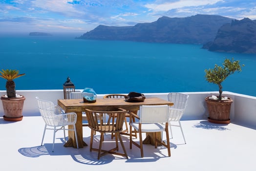 Scenic views of Oia Village on Rhodes Islands in Greece in historic center photo