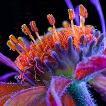 Macro closeup of colorful floral stamen and petals showing the beauty of nature in intricate detail photo