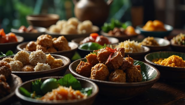 Assortment of traditional Indonesian foods. photo