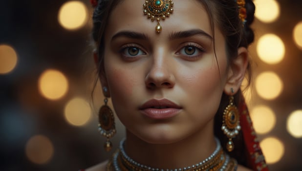 Beautiful young woman in ethnic dress close up. photo
