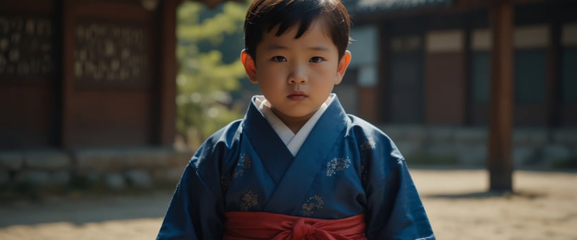 Cute little boy in korean traditional costume. photo