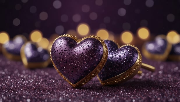 Shiny sparkling Hearts With Lace On Purple Glitter Background With Sparkles - Valentine's Day Concept. photo