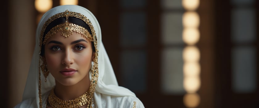 beautiful arabian lady wearing traditional islamic outfit. photo