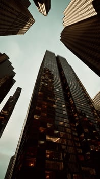 Looking Up at Tall Buildings in a City photo