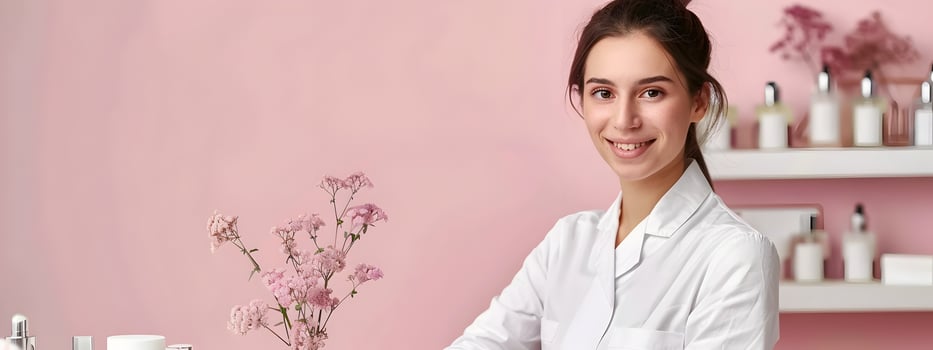Career Bliss A Young Skin Care Specialist Radiates Happiness while Expertly Applying Cosmetics photo
