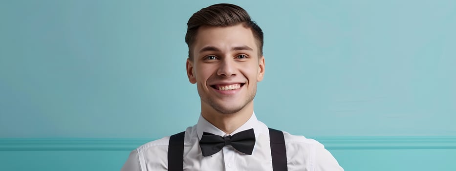 Happy Young Hotel Manager Exuding Professionalism and Enthusiasm in a Colorful Office photo