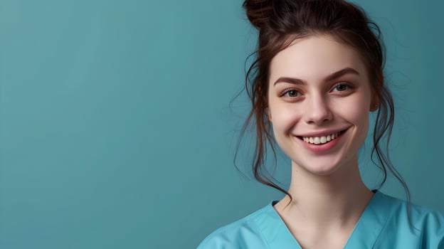 Joyful Young Therapist Working Diligently on Colorful Background photo