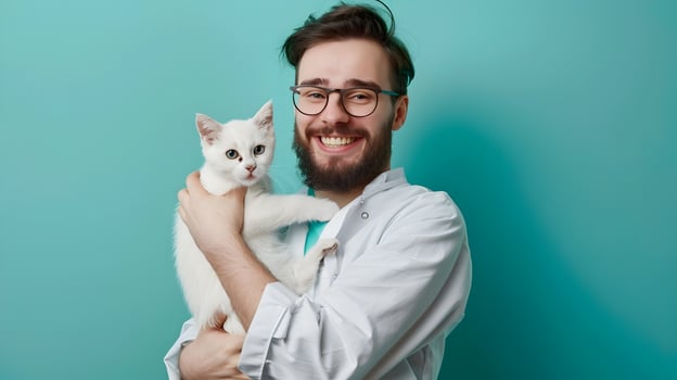 Joyful Young Animal Breeder Devoted to Furry Friends Welfare in Vivid Portrait photo