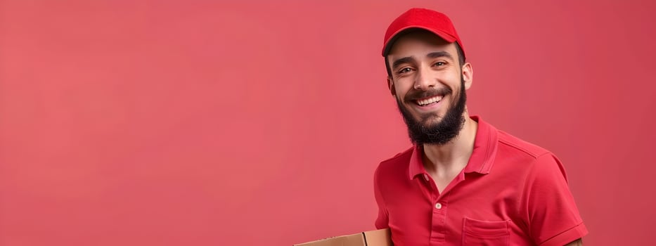 Joyful Young Courier Exuding Professionalism in Vibrant Urban Landscape photo